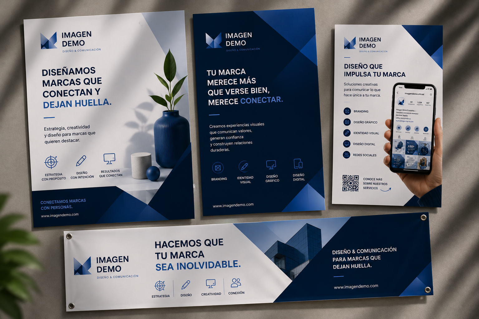 Mockup de flyers, carteles y piezas publicitarias impresas con Imagen Demo