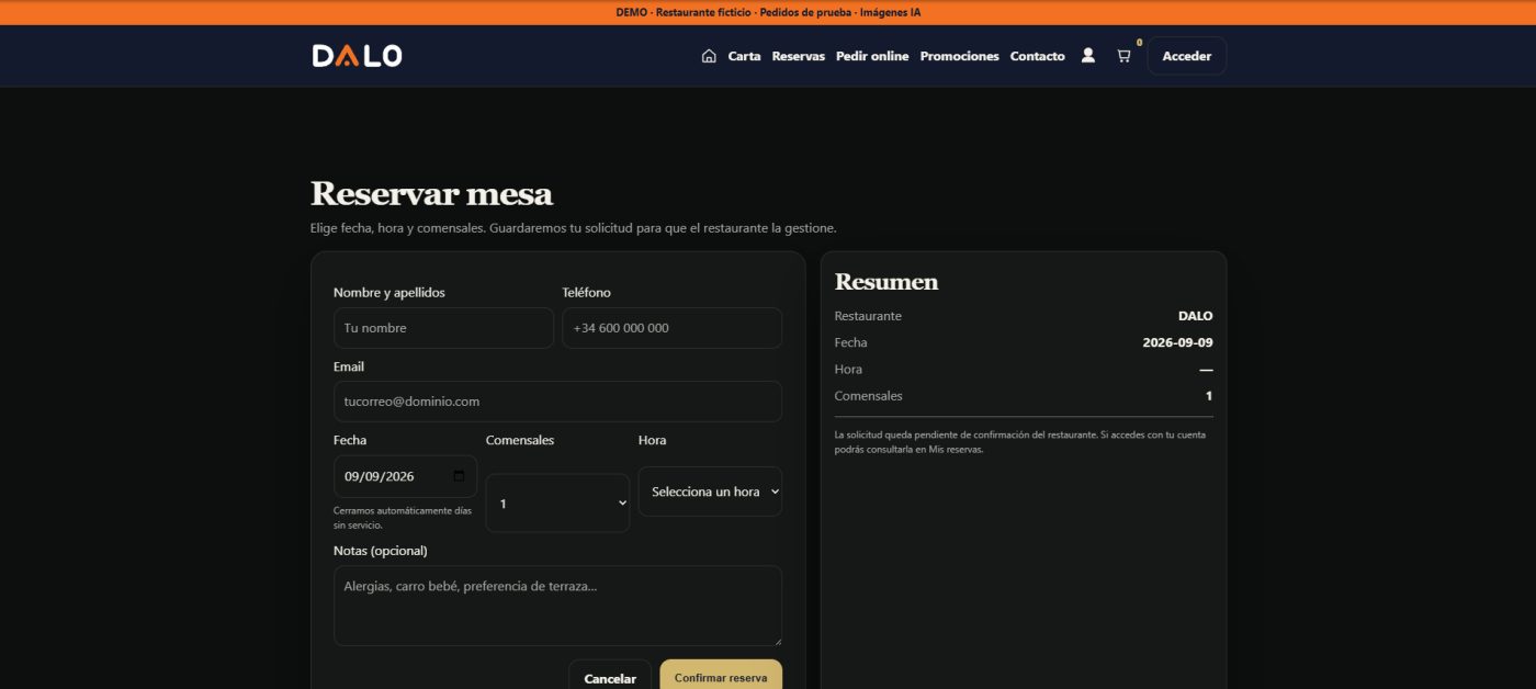 Reserva de mesa desde la web del restaurante